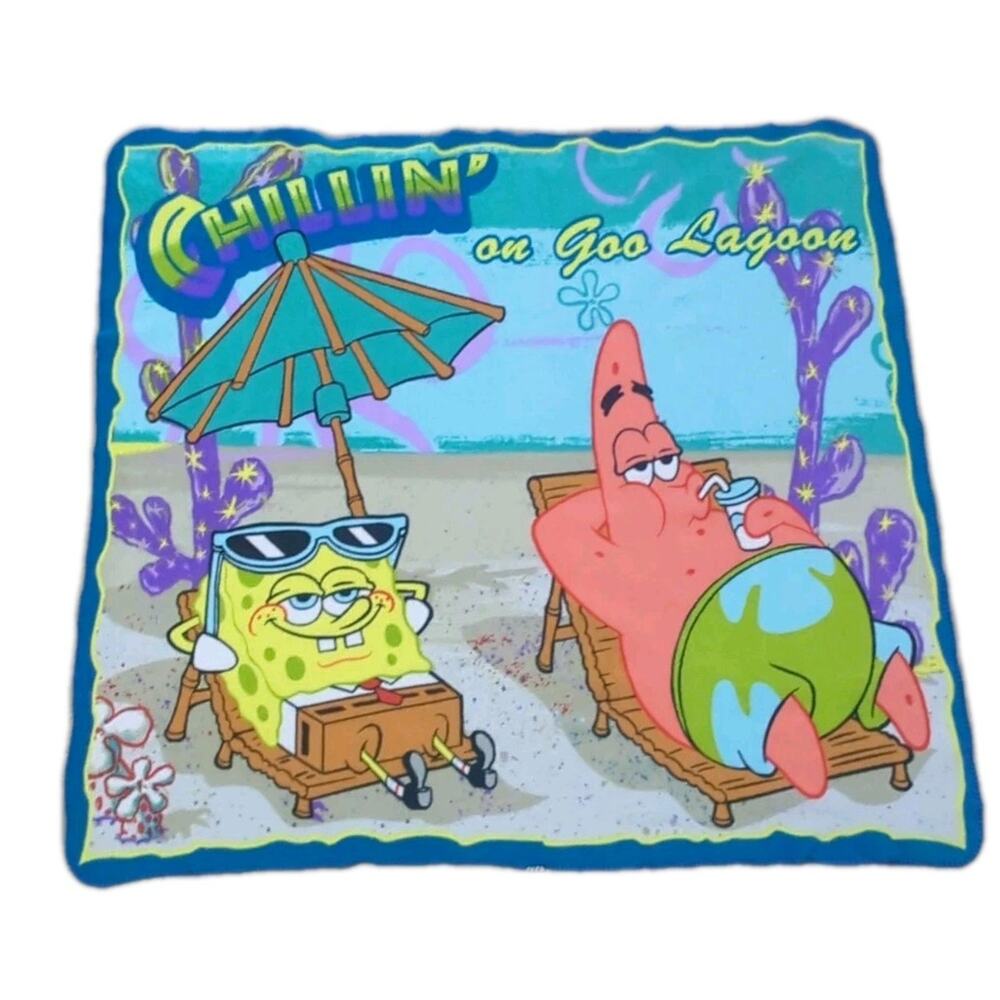 Vintage Nickelodeon SpongeBob Patrick Chillin’ On Goo Lagoon Fleece Blanket